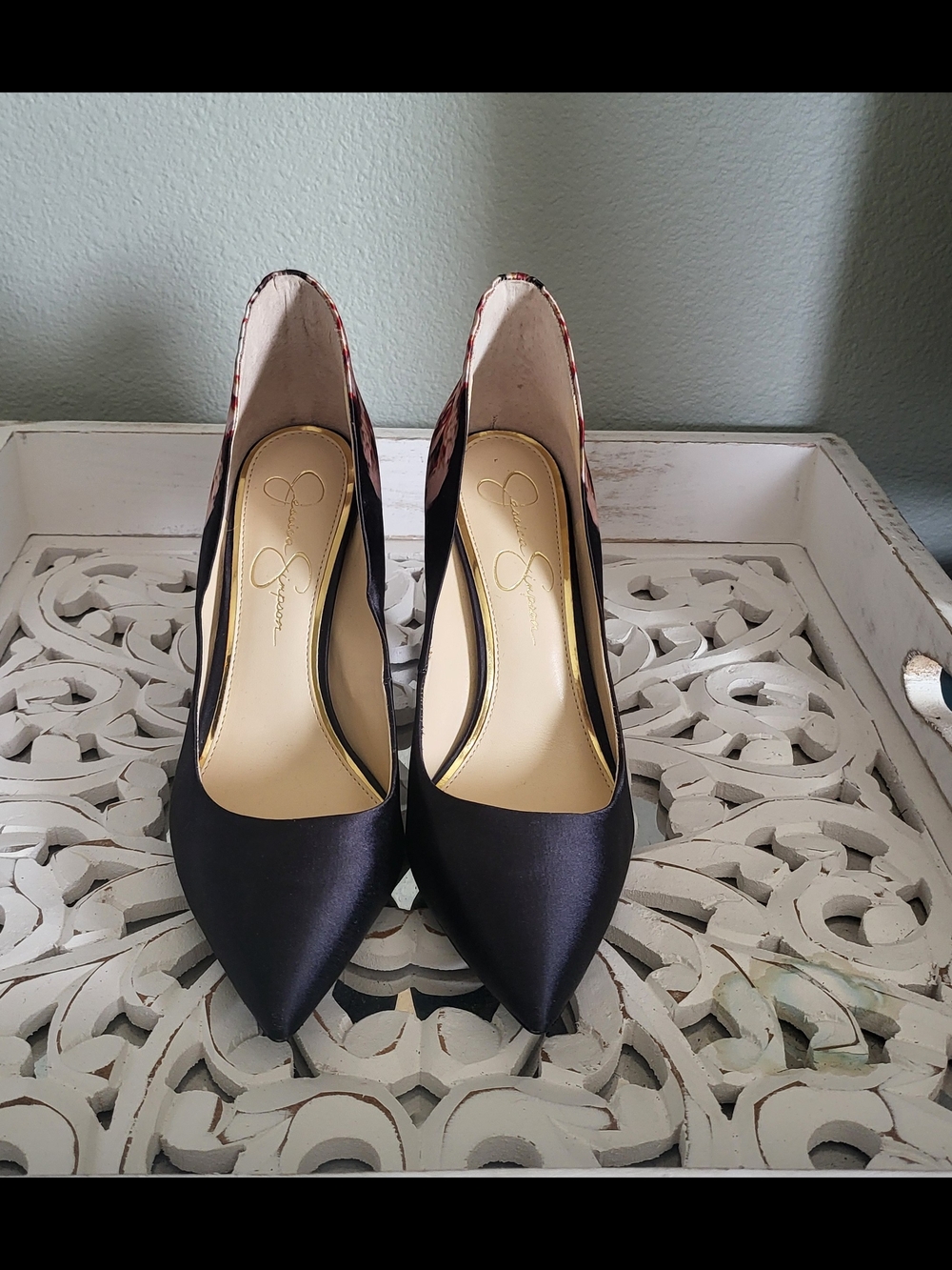 Jessica Simpson Black Satin Pointed-Toe Pumps